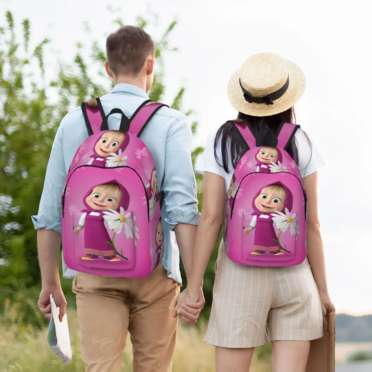 Mochila bonita de dibujos animados M-Masha y oso para hombres, mujeres, adolescentes, estudiantes, mochila de trabajo, bolso de hombro para ordenador portátil, ligero