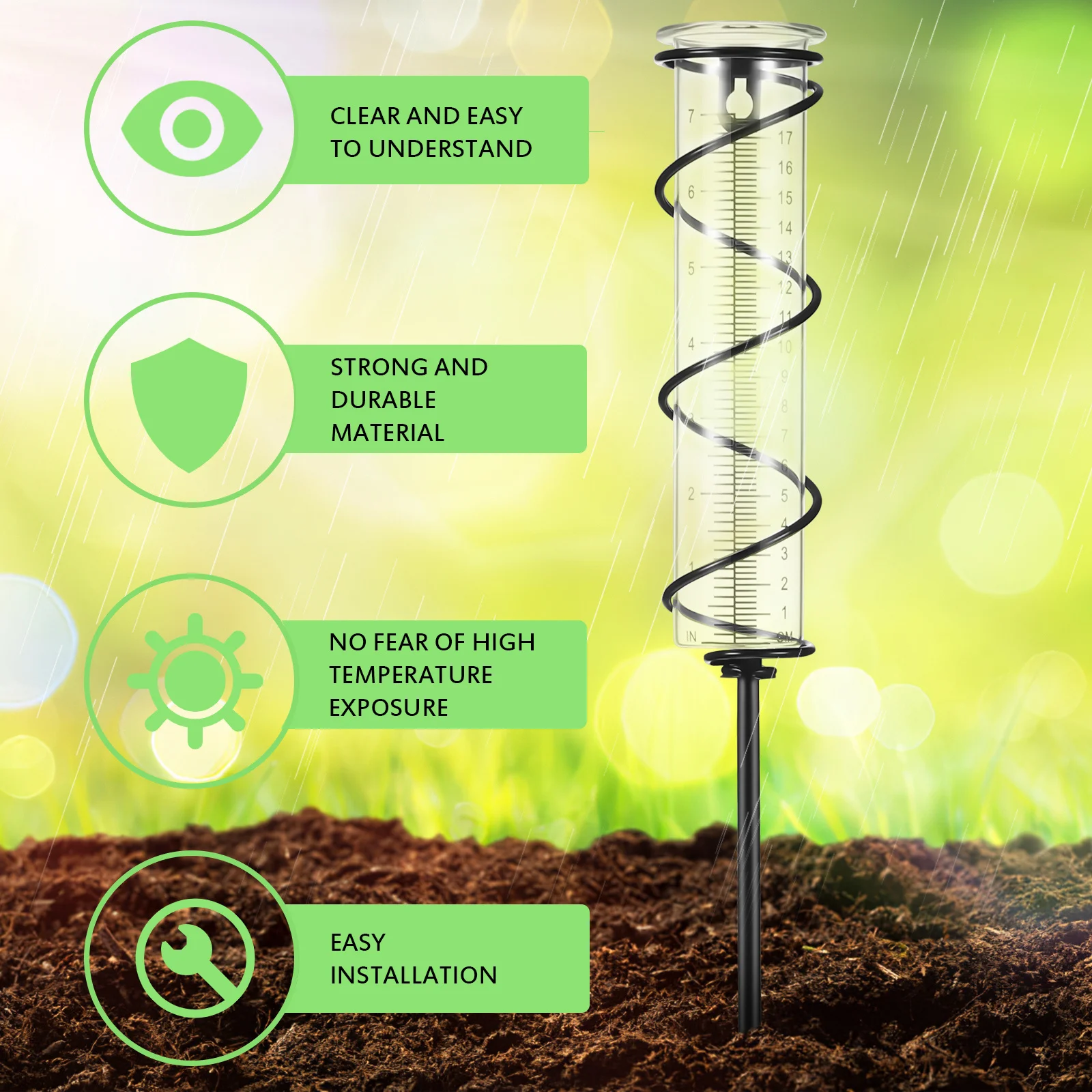 

1Set Glass Rain Gauge Dual Scale Easy Swivel Bracket Replacement Tubes for Garden Yard Outdoor Rain Gauge