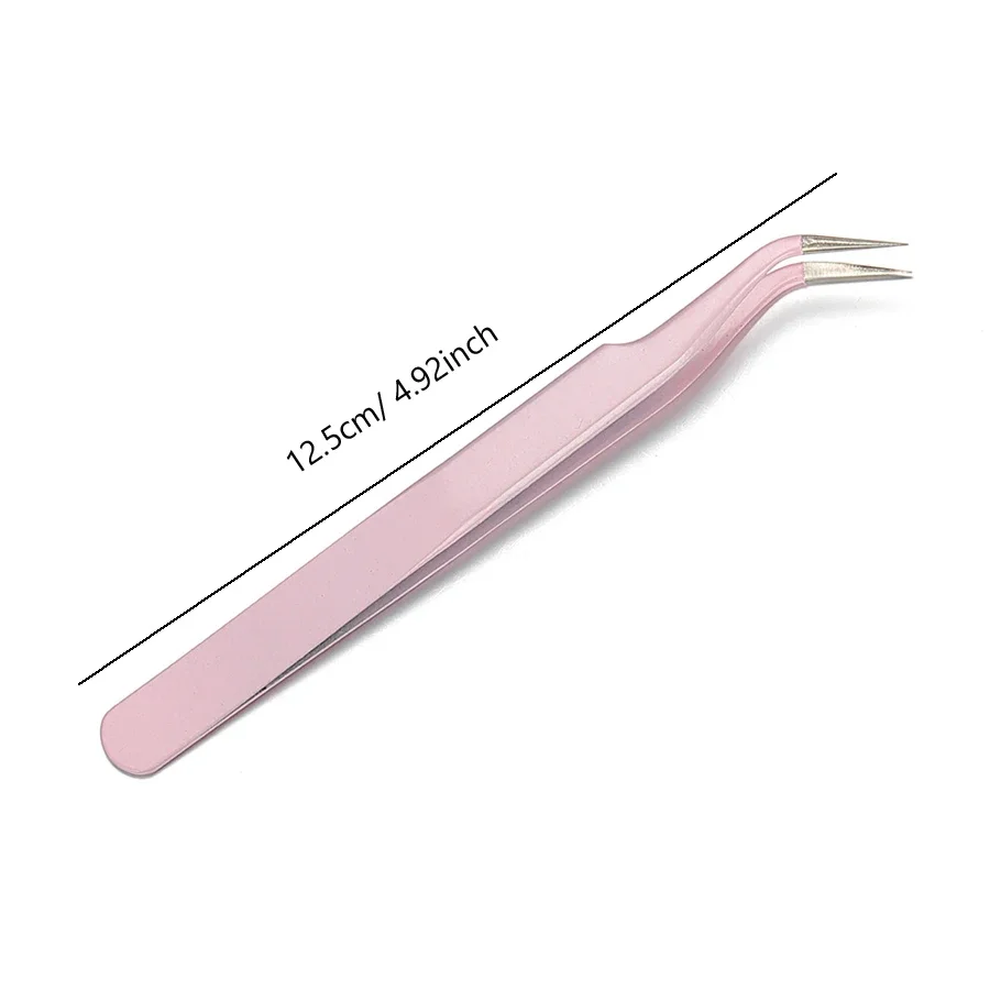 Rosa Pinzette aus Edelstahl, gerade und gebogene Pinzette, Werkzeuge zur Wimpernverlängerung, Nagelkunstzubehör, 2 Stück