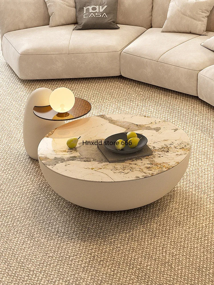 Italian rock slab coffee table combination round light luxury small apartment