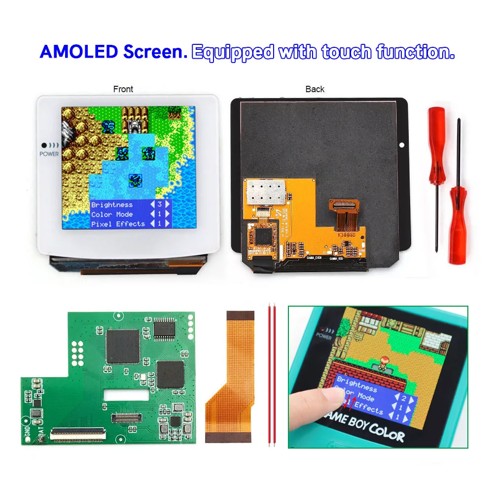 HISPEEDIDO Easy Install White Lens GBC Touch Screen AMOLED OLED Kits With Customized Shell Housing For GameBoy Color Console