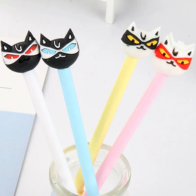 

50PCS Cartoon Flower Face Cat Gel Pen Cute Fox Black Water Pen Student Signed Pen Stationery Kawaii School Supplies Gel Pens