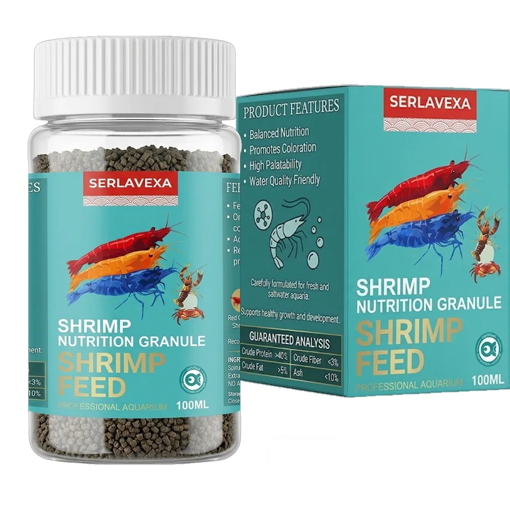 SERLAVEXA Ração para Camarão 100ml - Grânulos de Nutrição Premium para Camarões Cherry, Crystal e Amano - Fórmula para Realce de Cor e Crescimento