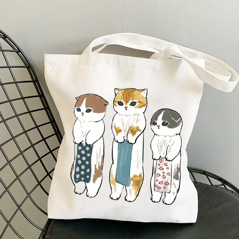 Cute Cat Bags Large Capacity Harajuku Cartoon Vintage Hip Hop Shopping Bag Canvas Bag Funny Women\'s Shoulder Bags Kawaii Girls