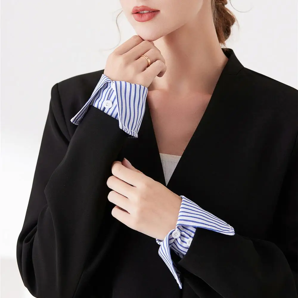 Tirantes falsos desmontables con rayas azules y blancas, botones, manga suave y acogedora para el brazo, exhibición de Arte de uñas para adolescentes y mujeres, mangas decorativas para la muñeca