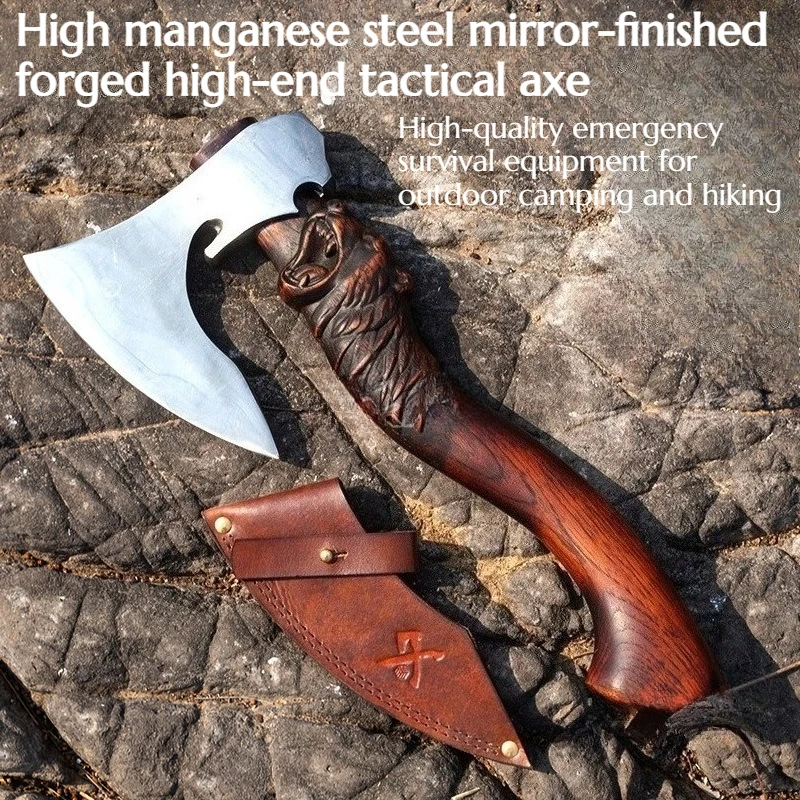 High Manganese Steel Mirror-faced Tactical AxeHigh-quality Hand-forged Outdoor Camping Emergency Chopping Wood Survival EDC Tool