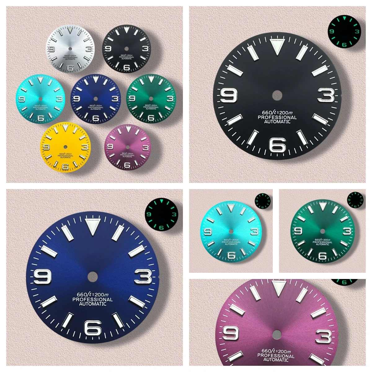 

28.5mm S Logo Ex plorer Sunray Dial Fit NH35/NH36/4R/7S Movement Green Luminous Watch Modification Accessories 3/3.8/4O'clock