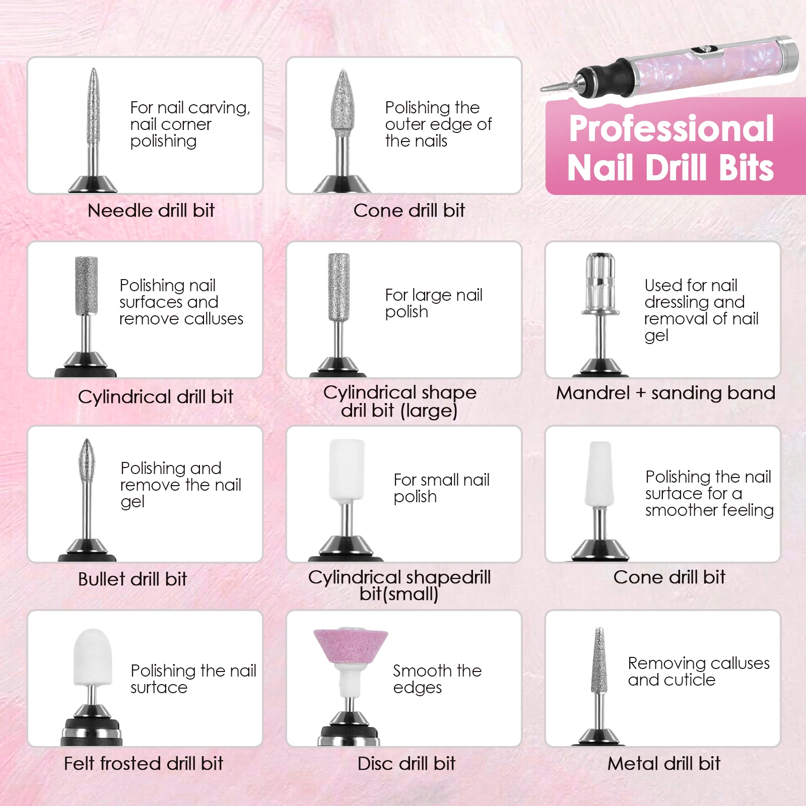 ﻿   Profesjonalna elektryczna pilarka do paznokci z 4 prędkościami, bezprzewodowy zestaw do pilowania grubych paznokci u stóp, polerowanie paznokci.