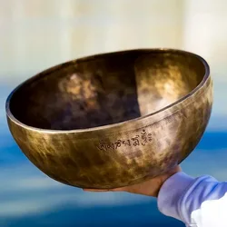 Tigela tibetana artesanal do canto para meditação Yoga, lua cheia Singing Bowl, Buddha Sound, instrumento de cura, acessórios de massagem artesanal, Nepal