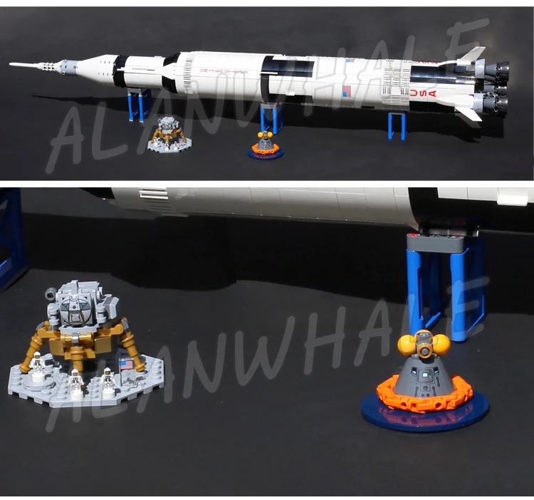 1969-teiliges Ideen Apollo Saturn V Rocket 3-Stufen-Raumstart-Mondlandfahrzeug 37003 Bausteine-Set, kompatibel mit dem Modell
