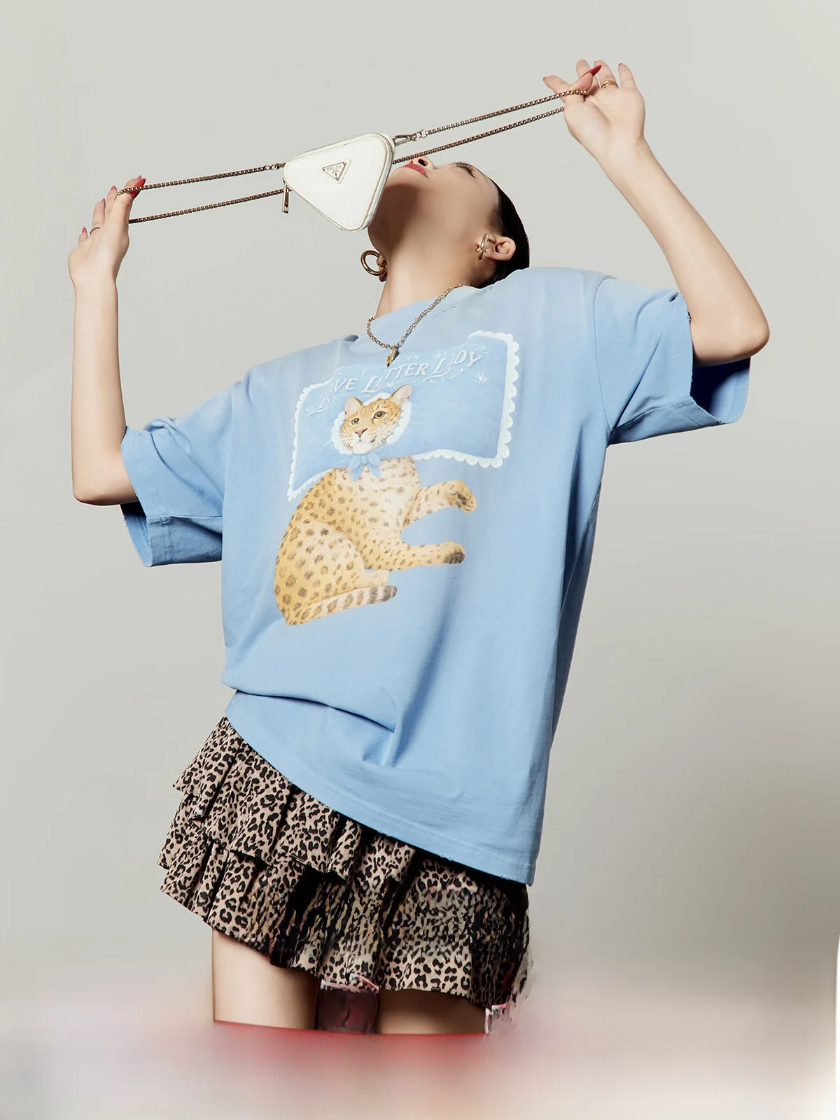 

Washed Blue Short Sleeve T-Shirt Women's Loose Comfortable Printed Casual Summer Fashion Top Breathable Soft Sweat Absorbent