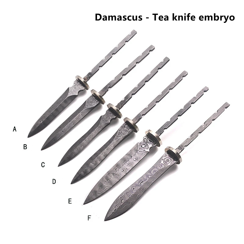 Rose Pattern Damascus Steel Tea Sword, Embryo Puer Tea Knife, Small Straight Blank Welding, DIY Tea Ceremony Accessories