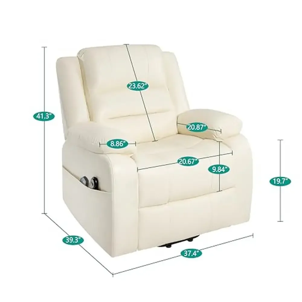 Power Lift Recliner Chair Elderly Heat Massage Faux Leather Oversized Storage Independent Comfort Ease Mobility Rest