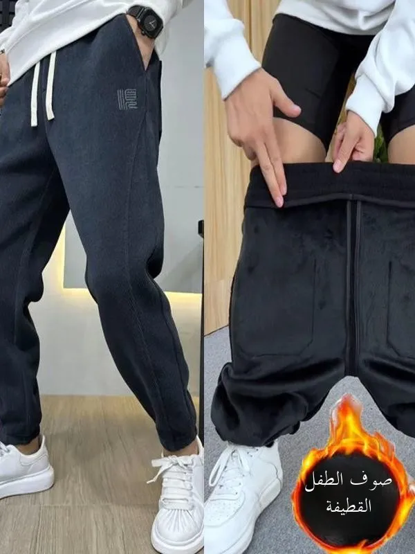 

Autumn Winter New Sle Heavyweight Men's Corduroy Casual Pants High Quali Embroidered Fce Lined Thiened Cuffed Trousers