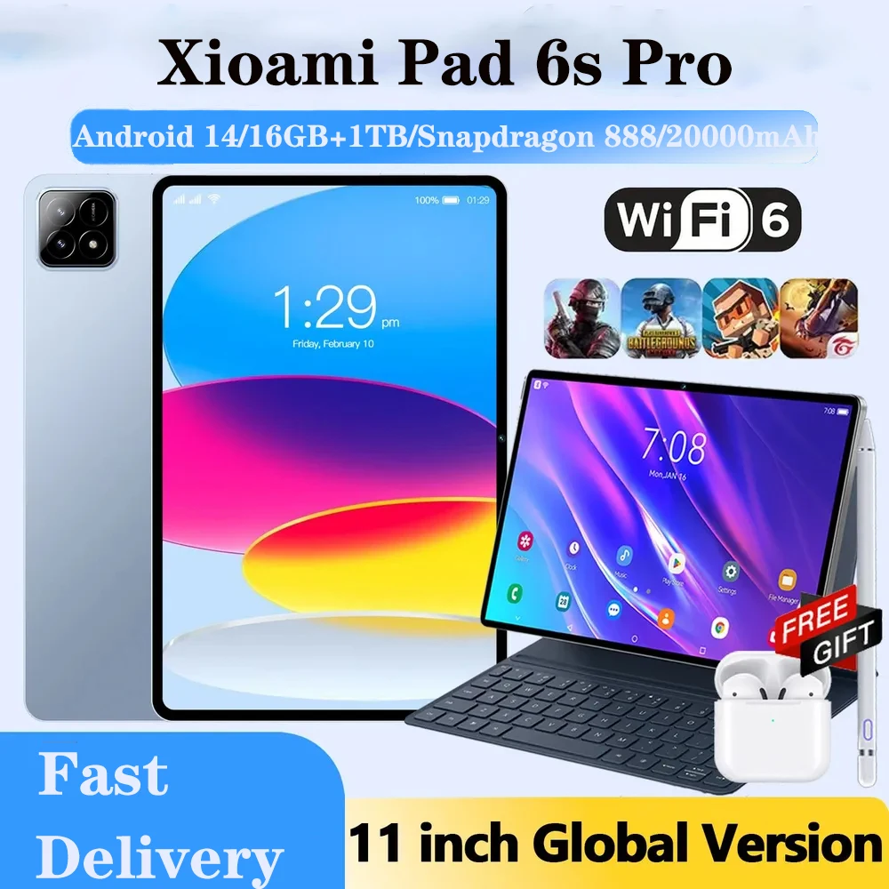 

2024 Global Version Xioaml Pad 6S Pro Tablet Android 14 11inch HD 4K 16GB+1T 20000mAh 5G Dual SIM WiFi GPS Tablet PC With Gift