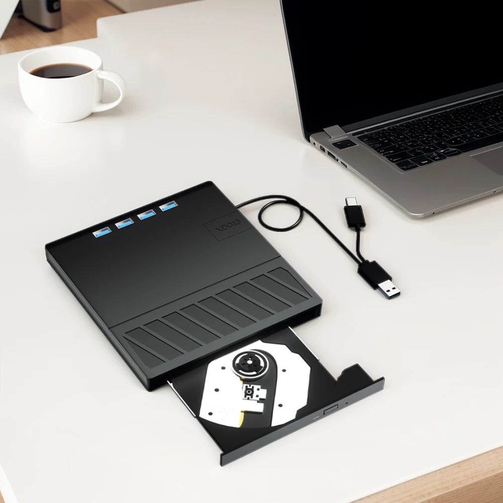 7-in-1 USB 3.0 Type C External CD DVD Drive with SD/TF Port Optical Disc Drive Slim for Windows XP/7/8/10/11  Laptop Desktop