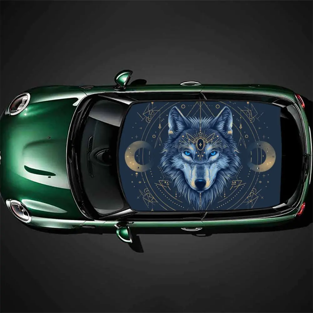 

Wolf Zen graphics in the night sky car vinyl wraps, car roof vinyl graphics, bring stunning visual effects