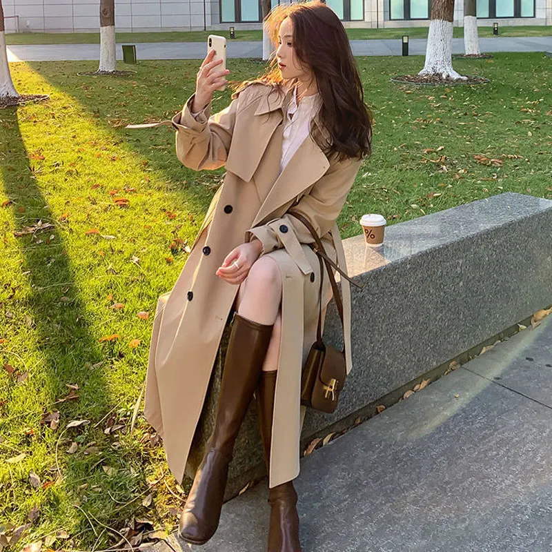 2024 Autumn Woman Long Trench Coat Fashion Korean Streetwear Loose Cloak Casual Elegant Khaki Black Women\'s Windbreaker Coat New