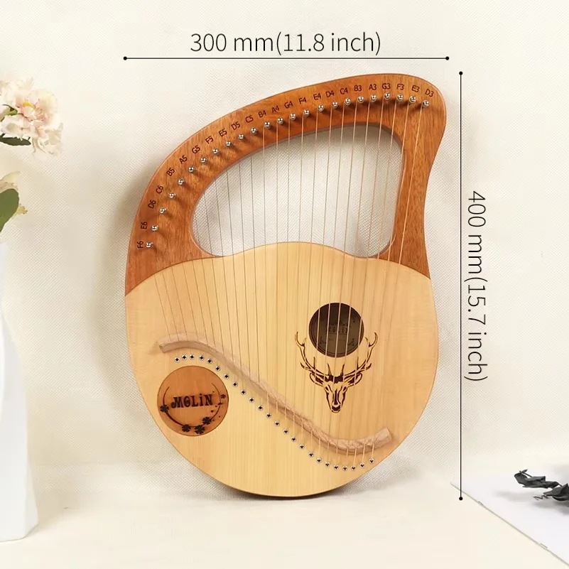 Lyre Harp 24 Metal Strings Box Typed Mini Harp Strings Musical Instruments with Tuning Wrench for Music Lovers Beginners 6