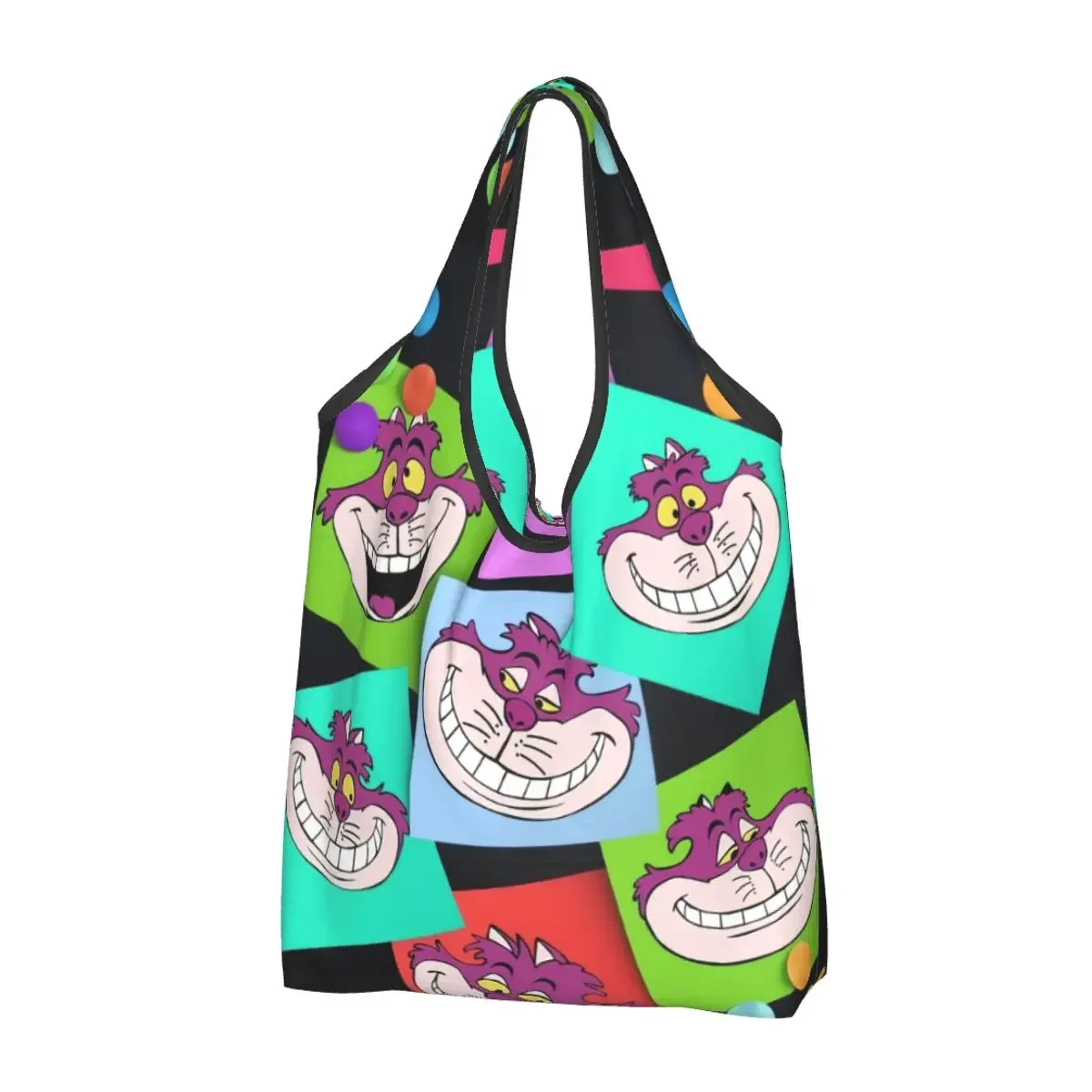 Custom Recycling Cheshires Cat Shopping Bag Women Tote Bag Portable We're All Mad Here Groceries Shopper Bags