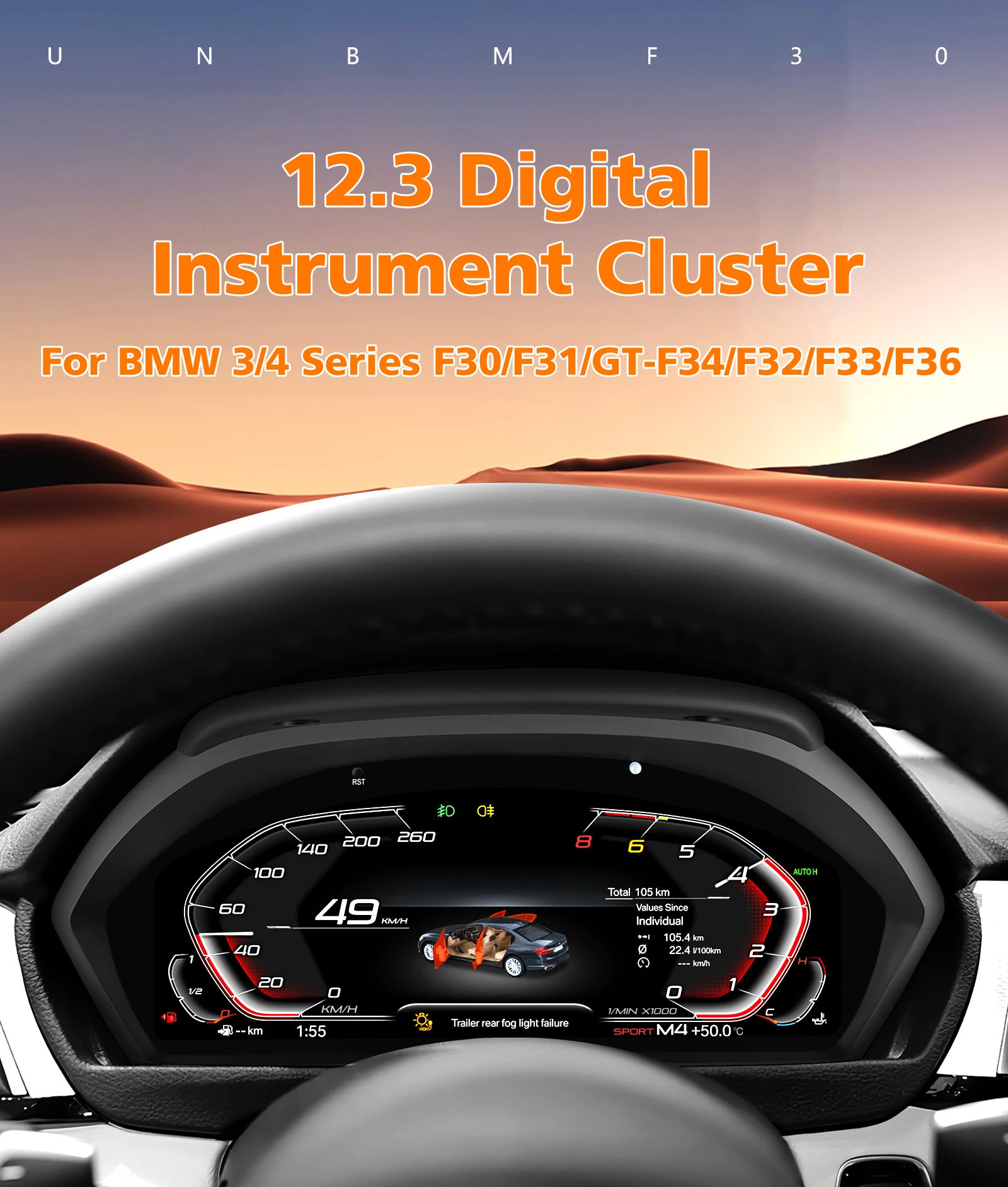 Image of 12,3-Zoll Digitales Kombiinstrument für BMW 3er F30/F31 GT-F34 BMW 4er F32/F33/F36 1920*720 HD-Bildschirm LCD-Armaturenbrett