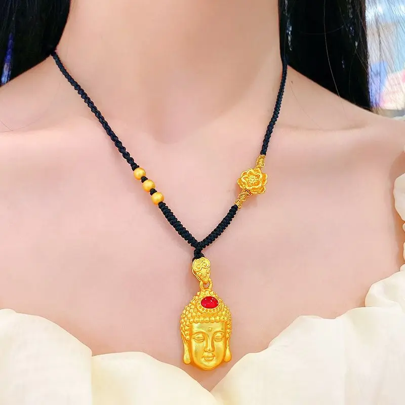 Pure Copper 18K Real Gold-plated Buddha Head Pendant Women's Lucky Head New Big Day Tathagata Pendant Necklace for Mother Gifts