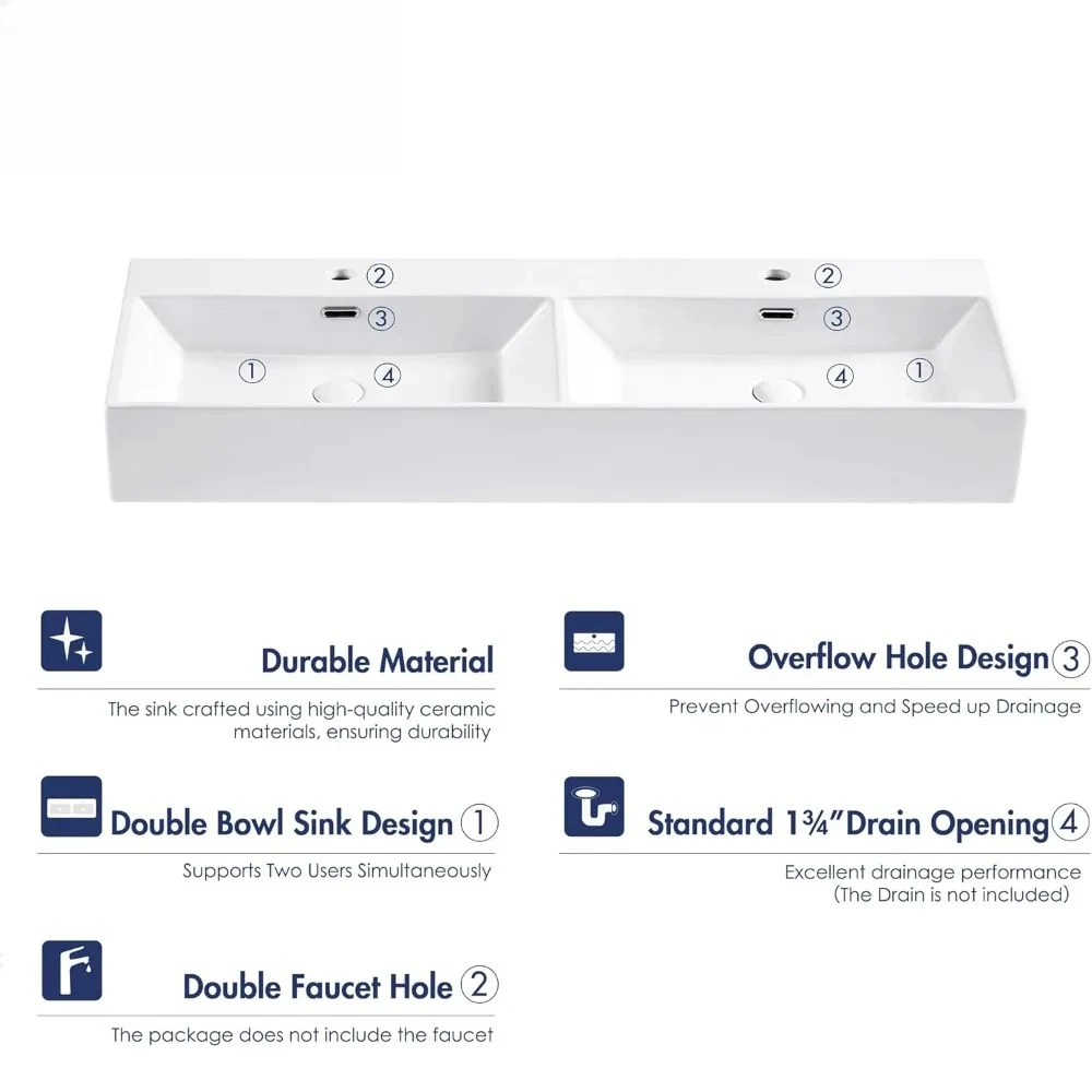 

Modern Trough Sink: 48" Wall-Mounted, Single/Dual Faucet Compatible & Sleek Minimalist Look