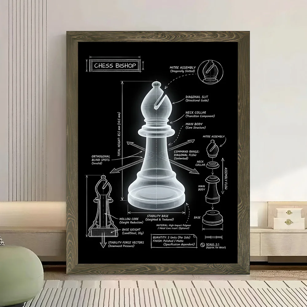 Chess Bishop Blueprint Poster Canvas Wall Art Personalized Print Modern Painting Perfect Gift for Home and Decoration Decor Room view 3