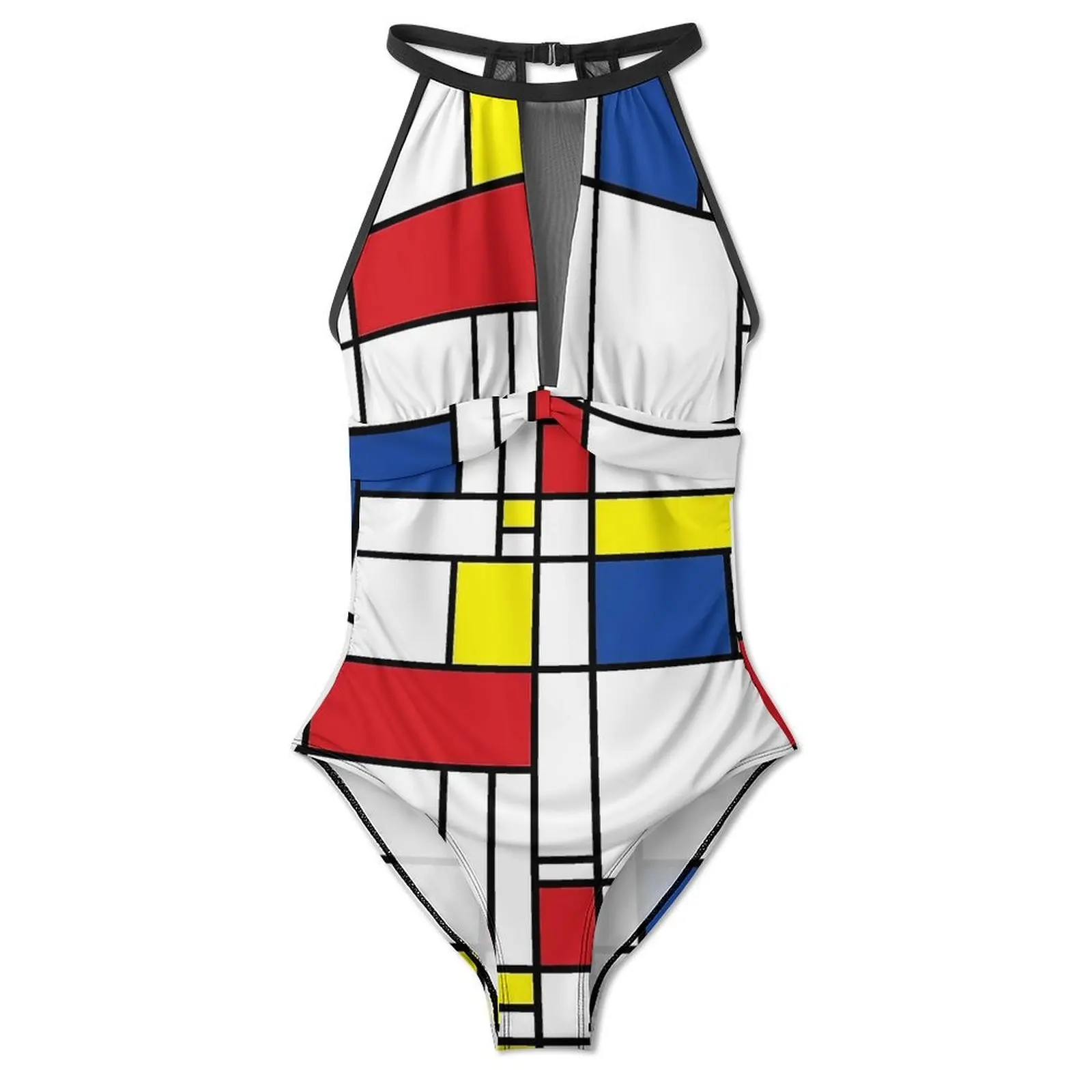 Mondrian Minimalist Swimsuit De Stijl Modern Art Push Up Swimwear One Piece Holiday Bathing Suits Swimsuits Graphic Beach Wear