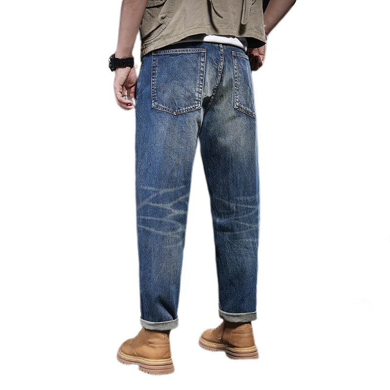 High quality trendy denim jeans men\'s loose cotton clothing\'s retro washed jeans men\'s clothing