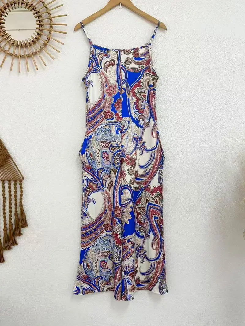 Moda femenina europea y americana, pantalones de tirantes florales de comercio exterior, mono de pierna ancha con tirantes