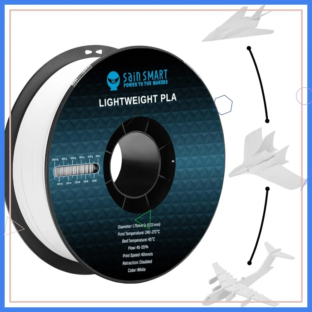 

Light Weight Filament 1.75mm, 1KG LW-PLA Low-Density Active Foaming for RC Planes, Drone Parts & Cosplay, White