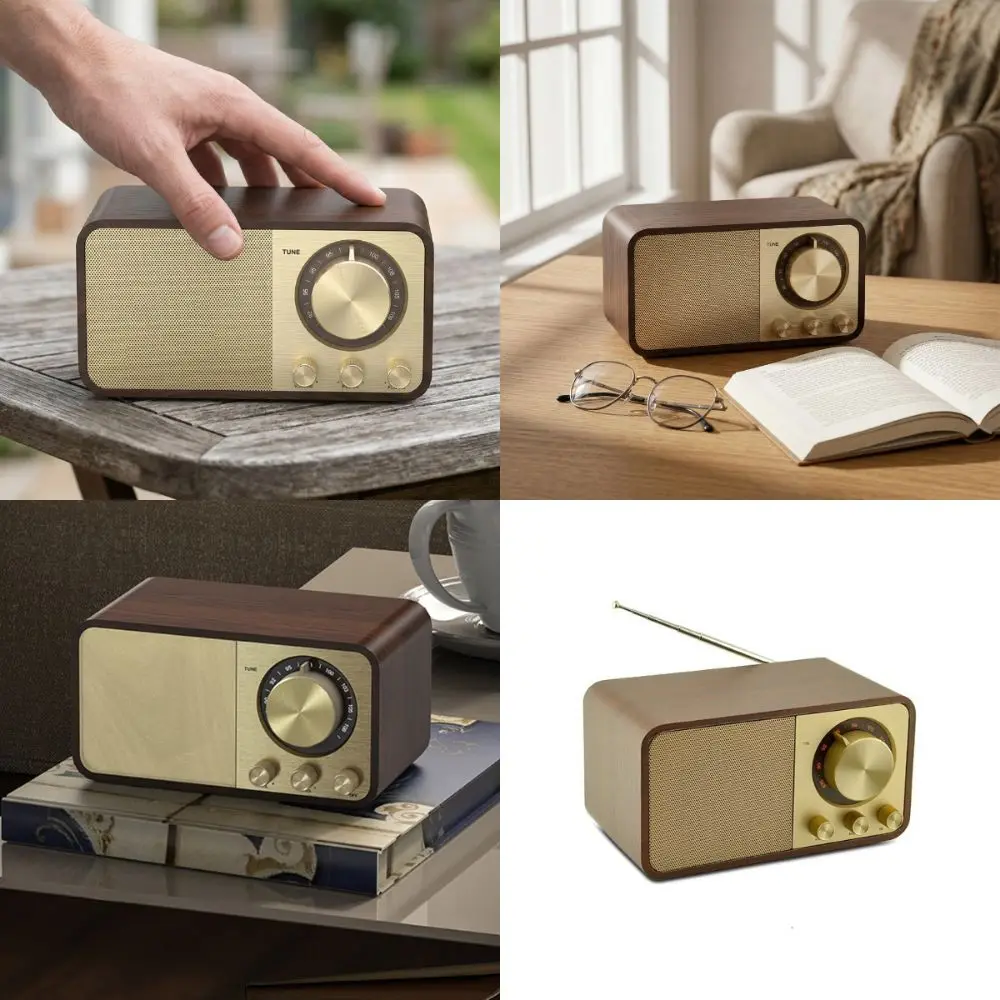 

Ретро Bluetooth-колонка с супербасом, Bluetooth 5.0, FM-радио, регулировкой басов и высоких частот, перезаряжаемая, винтажная модель