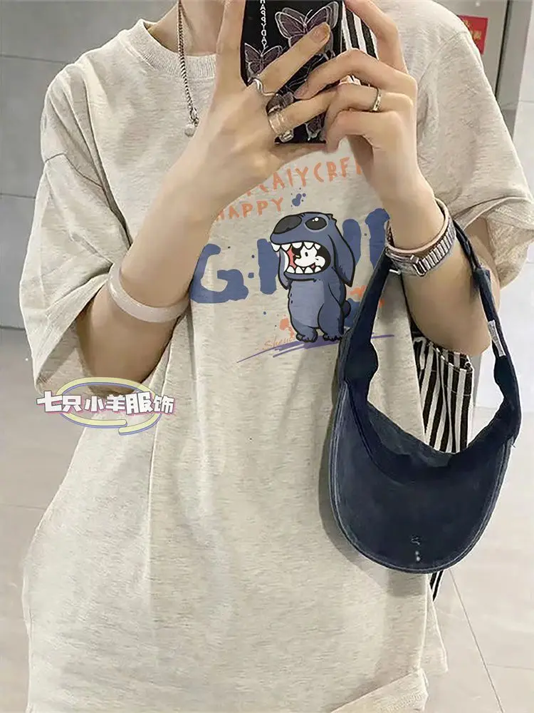 Estilo coreano gráfico impresso algodão camiseta oversized solto t harajuku hip hop streetwear barato casual topos