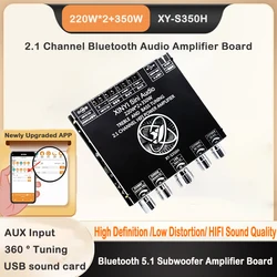 Bluetooth 5.0 2.1 Channel Power Audio Amplifier Board Stereo Subwoofer 220WX2+350W TREBLE Bass Note Tuning AMP S350H S220H S100H