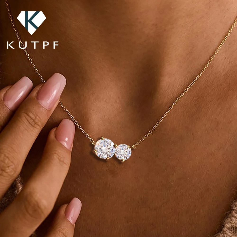 

Certified 2-stone Round Brilliant Cut Moissanite Diamond Pendant Necklace for Women 925 Sterling Silver Neckchain Adjustable