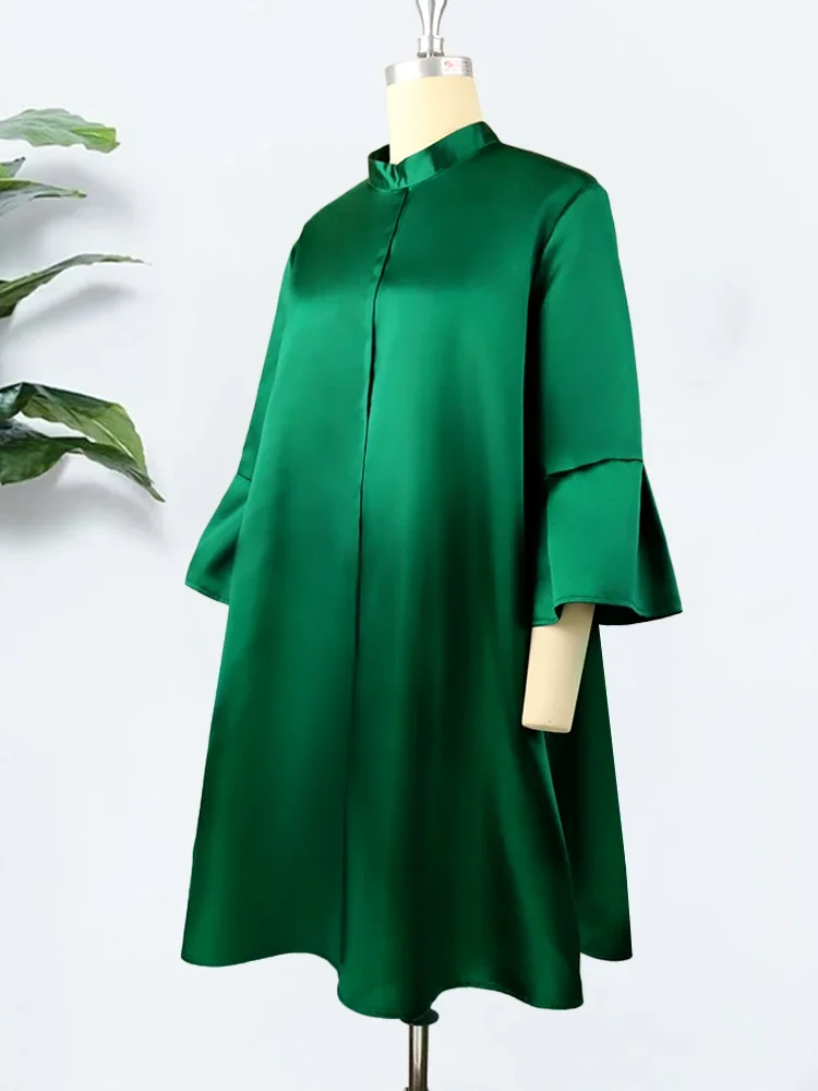 Vrouwen Plus Size Losse Jurk 3/4 Mouwen Oversized Geel Groen Roze Casual Mode Dames Stijlvolle Zomer Herfst Gewaden Jurken 2024