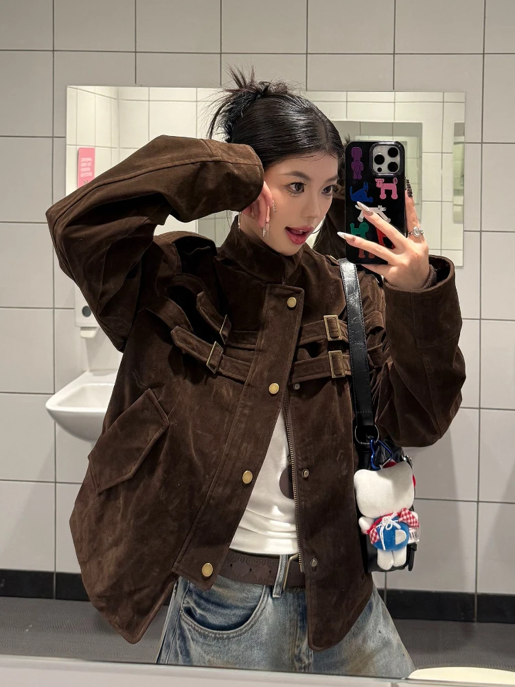 

Женские лоскутные куртки в американском стиле в стиле ретро, Harajuku Y2k, дизайнерская уличная куртка, винтажное модное свободное короткое пальто, новинка 2023 года