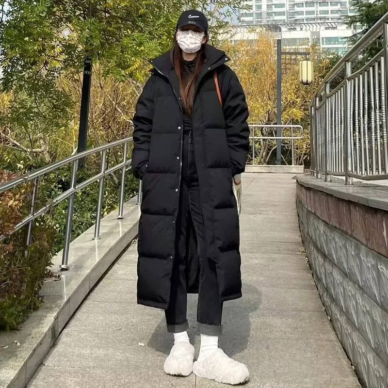 

Высококачественная женская черная пуховая хлопковая стеганая куртка, зимняя корейская толстая теплая длинная парка, женская куртка-пуховик большого размера, зимняя одежда