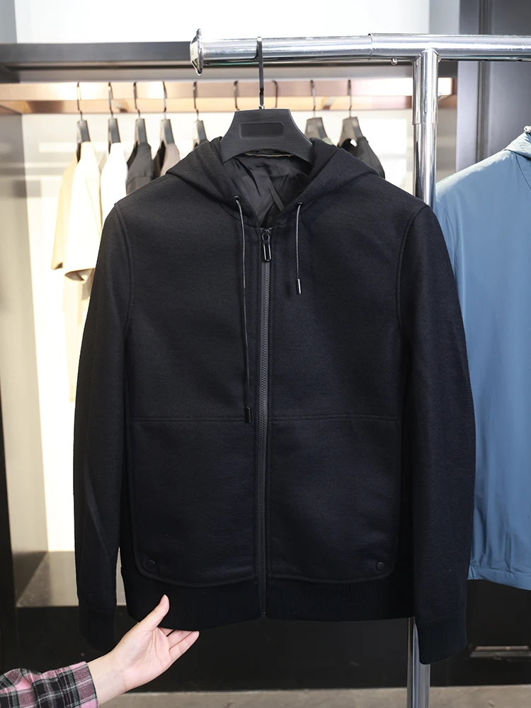 

Homesi Spring Autumn Men's 37 Wool Classic Faion Hooded Color Casual Jaet Slim Fit Youth Trend Long Sve Pure C...