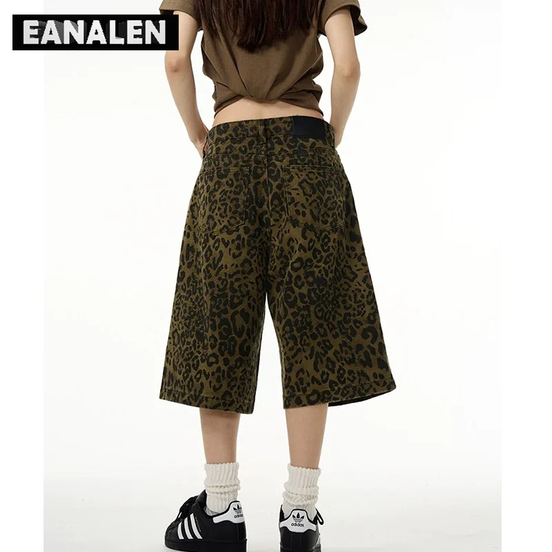 Harajuku Retro Leopard Print Loose Shorts Men's Street Clothing Gothic Rock Punk Oversized Casual Wide Leg Pants Women's Grunge