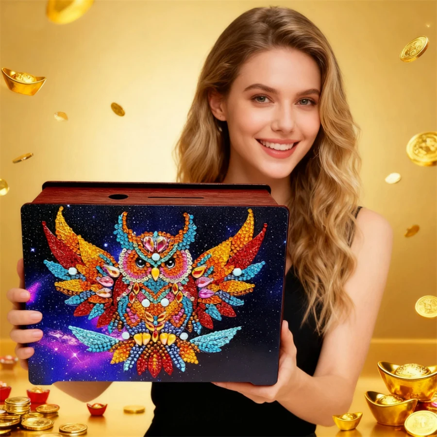 

Owl Table Top Diamond Painting Money Box Coin Bank Desktop Diamond Art Kits Diamond Painting Change Holder Case Decors