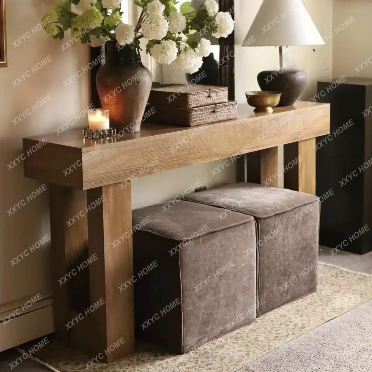 

Solid wood entrance table retro aisle cabinet against the wall strip table living room strip case homestay display cabinet