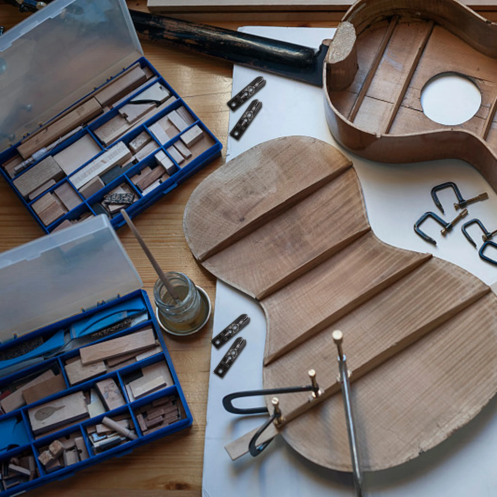 

4 Sets Guitar Bridge Bass String Accessories Ukulele Nut Metal Saddles