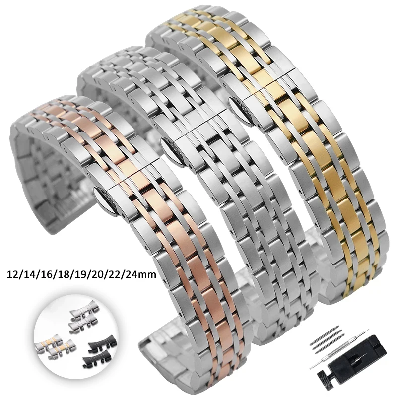 Solid Stainless Steel Watch Band 12/14/16/18/19/20/22/24mm for Tissot for Citizen for Longines Wristband Metal Strap Replacement