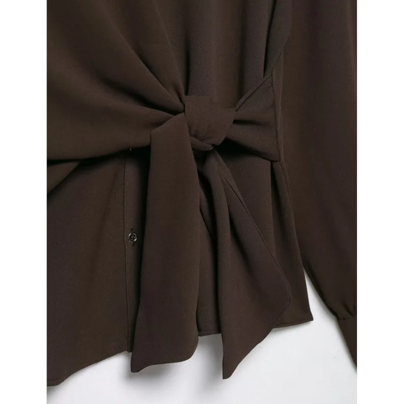 Dames crêpe shirt met knoop herfst eenvoudige lange mouwen pocket knop damesoverhemden vrouwelijke vintage shirts en blouses