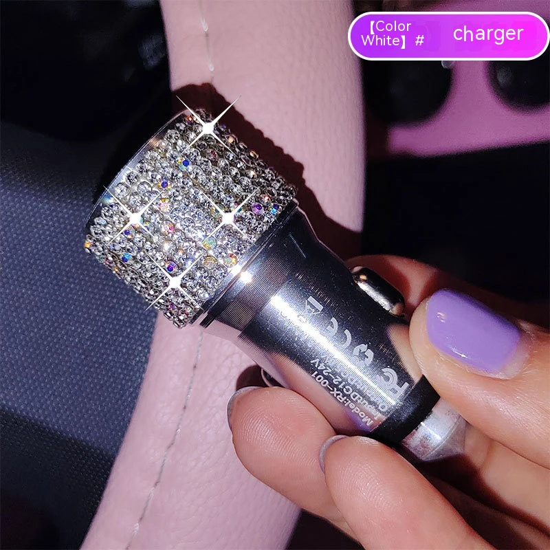 2024 New Shining Artificial Diamond Creative Car Charging Car Dual USB Cigarette Lighter Car Phone Charger