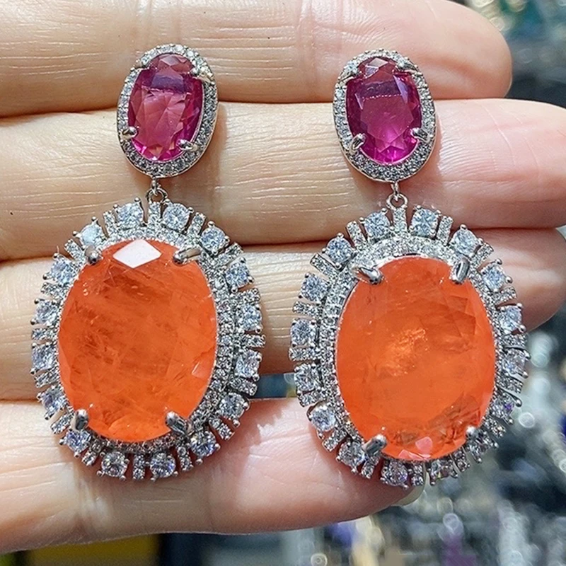 Big Round Drop Earrings for Women Luxury Jewelry Shiny Zirco
