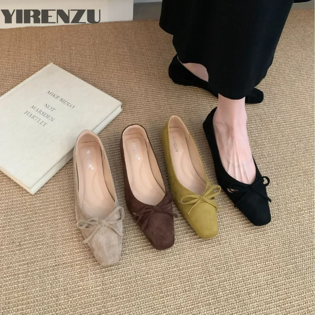 

Women's Slip-On Shoes Spring Autumn New Style Square Head Velvet Surface Butterfly Knot Elegant Match Evening Shoes