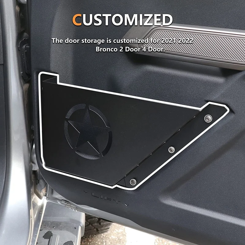 Front Door Storage Pockets For Ford Bronco 2021 2022 Accessories Side Door Organizer Box, Aluminum Alloy, Star